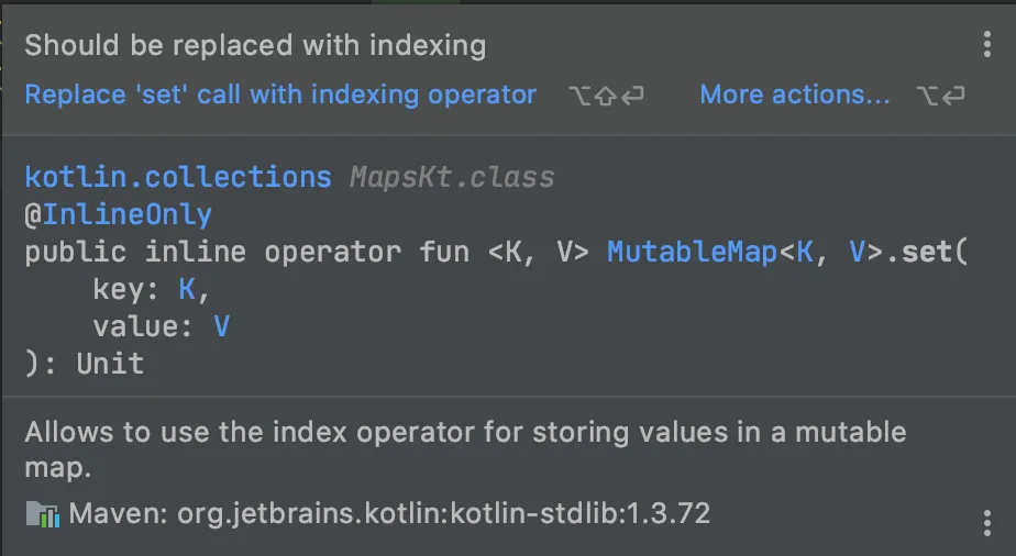 Should be replaced with indexing - Replace 'set' call with indexing operator